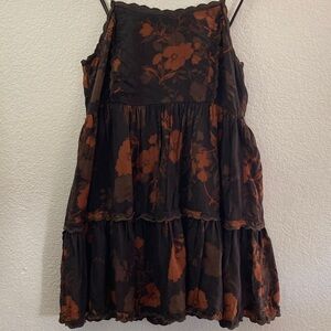 Urban Outfitters Brown orange floral mini dress whimsigoth coquette Y2K fall S